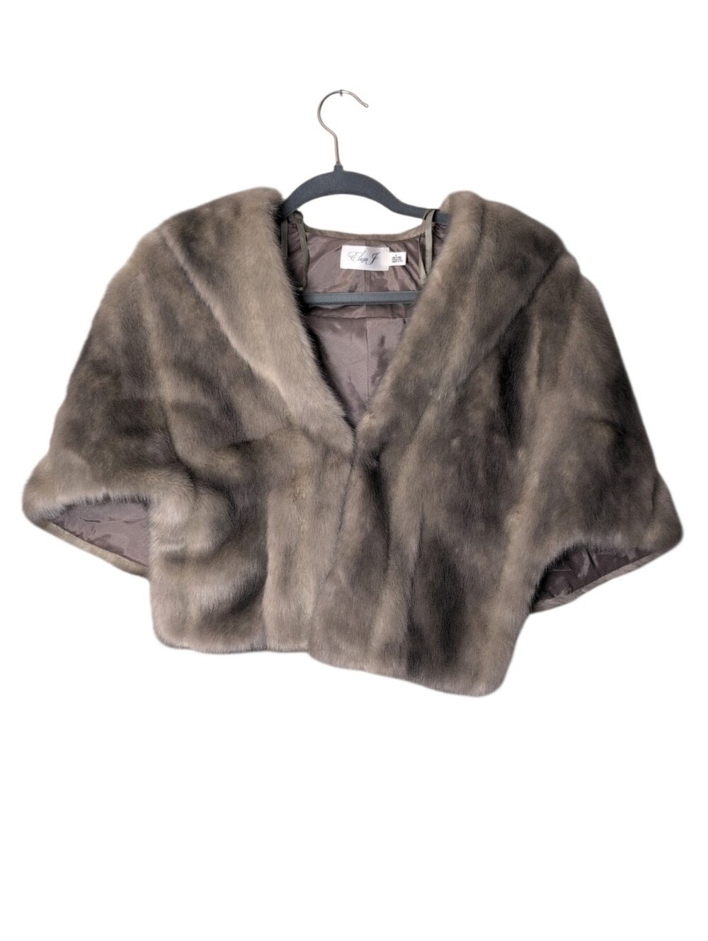 Eliza J Faux Fur Capelet Stole Shrug Taupe Grey Evening Shawl Collar Glam Small